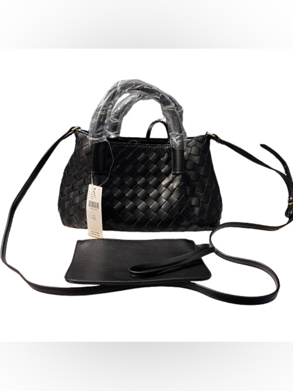 Anthropologie NWT Black Woven Shoulder Bag Set Crossbody Pouch